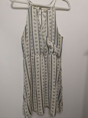 MiAmi Sleeveless Cream and Blue Striped Halter Dress
